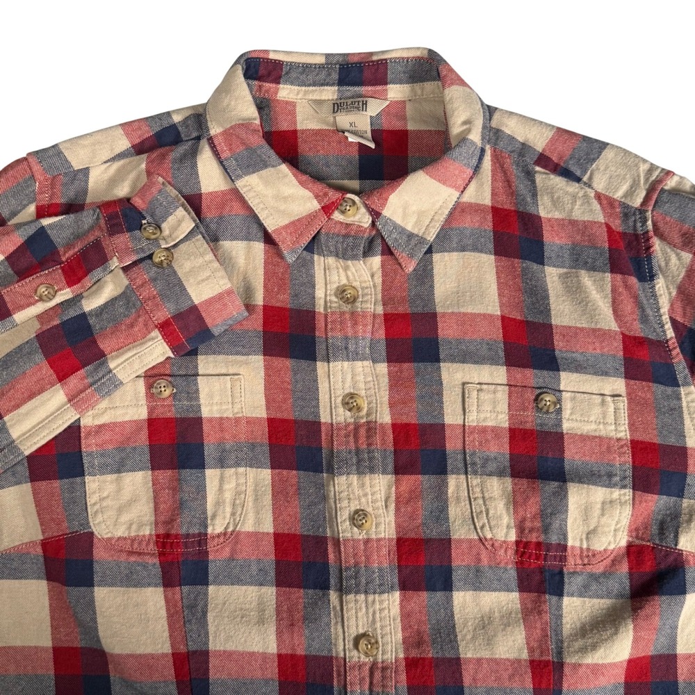Duluth Trading Free Swingin Flannel Shirt Red Blue Plaid 100% Cotton‎ Womens XL